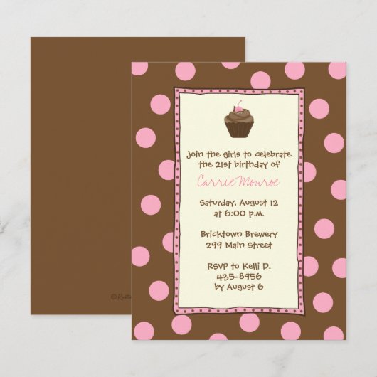 Cherry Cupcake Einladungen mit Schokolade (Vorne/Hinten)