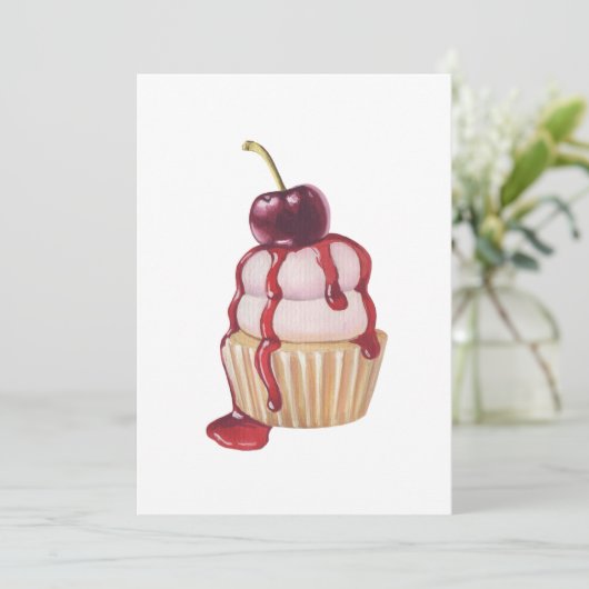 Cherry Cupcake Feiertagskarte (Stehend Vorderseite)
