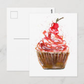Cherry Cupcake Watercolor Postkarte (Vorne/Hinten)