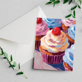 Cherry Cupcakes Happy Birthday Malerei Postkarte