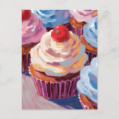 Cherry Cupcakes Happy Birthday Malerei Postkarte (Vorderseite)