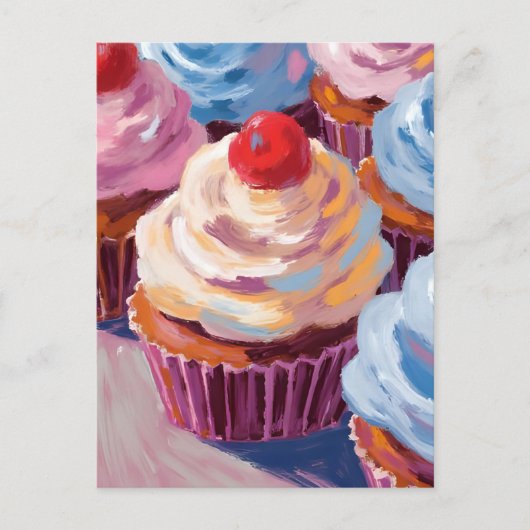 Cherry Cupcakes Happy Birthday Malerei Postkarte (Vorderseite)