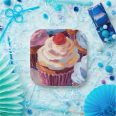 Cherry Cupcakes Happy Birthday Party Pappteller (Party)