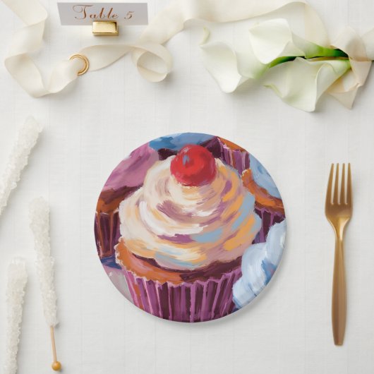 Cherry Cupcakes Happy Birthday Party Pappteller (Hochzeit)