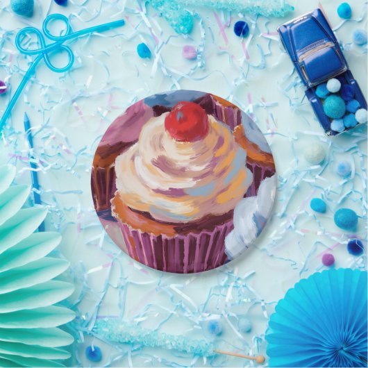 Cherry Cupcakes Happy Birthday Party Pappteller (Party)