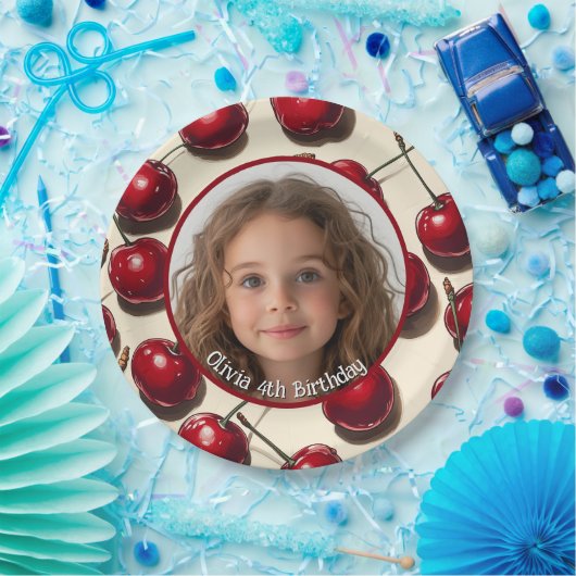 Cherry Custom Foto and name Paper Plate Pappteller (Party)