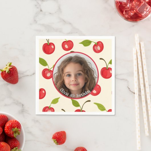 Cherry Custom Foto and name Paper Plate Serviette (Beispiel)