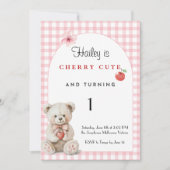 Cherry Cute First Birthday Invitation • Bear Party Einladung (Vorderseite)