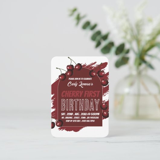 Cherry Design Berry First Birthday Handout Tickets (Stehend Vorderseite)