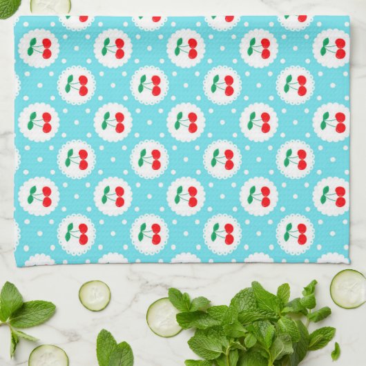 Cherry Dot Pattern - Retro Fruit Gift & Decke Geschirrtuch (Gefaltet)