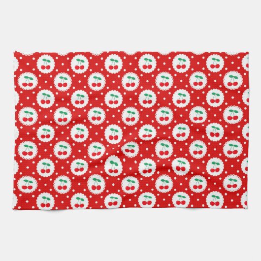 Cherry Dot Pattern - Retro Fruit Gift & Decke Geschirrtuch (Horizontal)