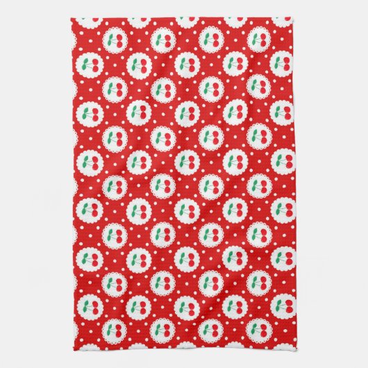Cherry Dot Pattern - Retro Fruit Gift & Decke Geschirrtuch (Vertikal)