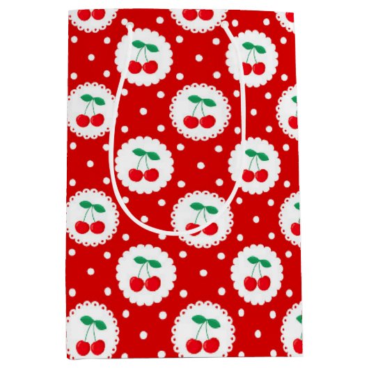 Cherry Dot Pattern - Retro Fruit Gift & Decke Mittlere Geschenktüte (Vorderseite)
