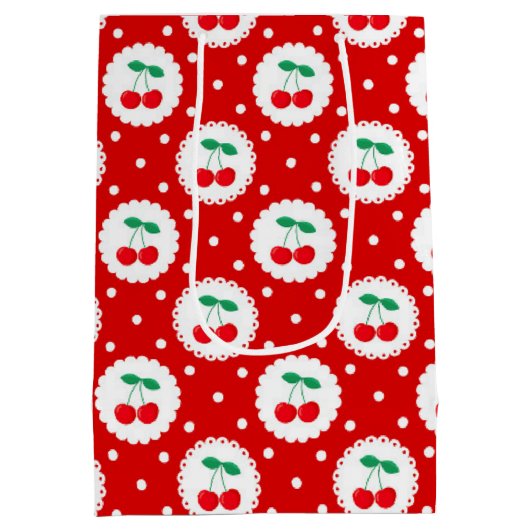 Cherry Dot Pattern - Retro Fruit Gift & Decke Mittlere Geschenktüte (Rückseite)