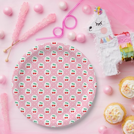 Cherry Dot Pattern - Retro Fruit Gift & Decke Pappteller (Party)