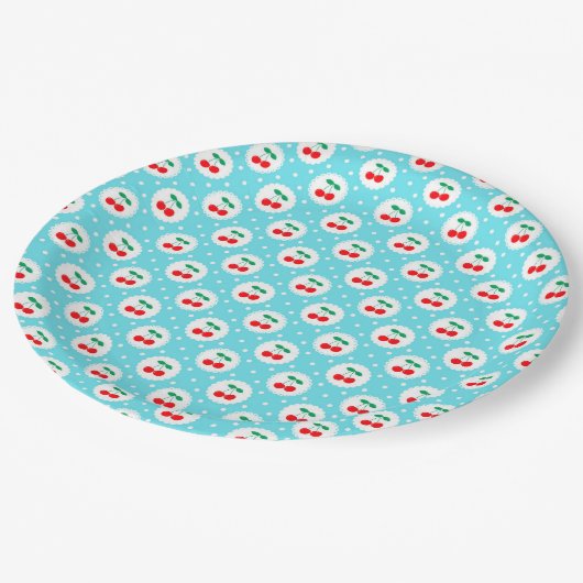 Cherry Dot Pattern - Retro Fruit Gift & Decke Pappteller (Schrägansicht)
