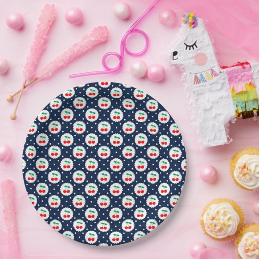 Cherry Dot Pattern - Retro Fruit Gift & Decke Pappteller (Party)