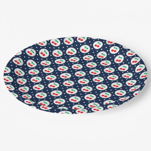 Cherry Dot Pattern - Retro Fruit Gift & Decke Pappteller (Schrägansicht)