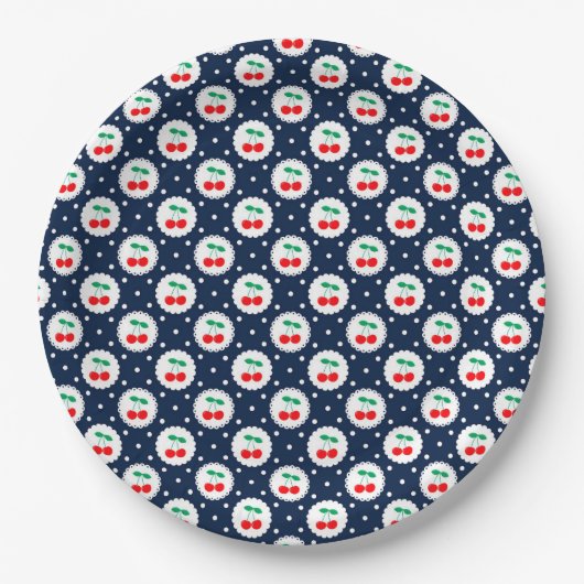 Cherry Dot Pattern - Retro Fruit Gift & Decke Pappteller (Vorderseite)