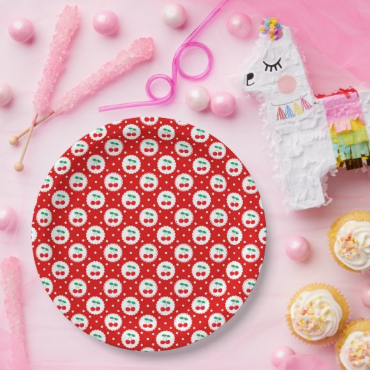 Cherry Dot Pattern - Retro Fruit Gift & Decke Pappteller (Party)