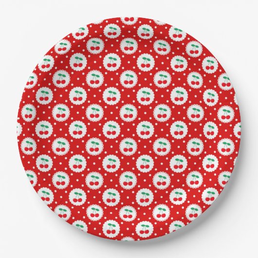 Cherry Dot Pattern - Retro Fruit Gift & Decke Pappteller (Vorderseite)