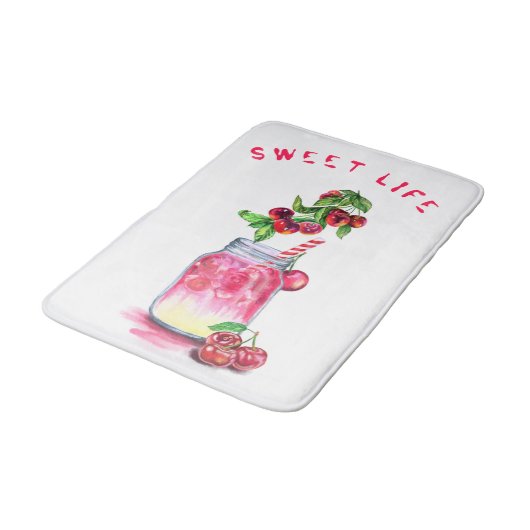 Cherry Drink Bath Mat - Benutzerdefinierter Text Badematte (Schrägansicht)