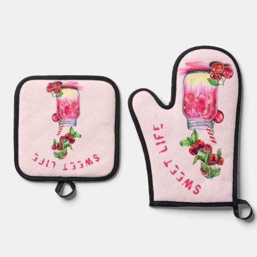Cherry Drink Oven Mitt & Pot Holder Set (Vorderseite)
