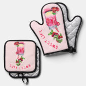 Cherry Drink Oven Mitt & Pot Holder Set (Vorderseite/Rückseite)