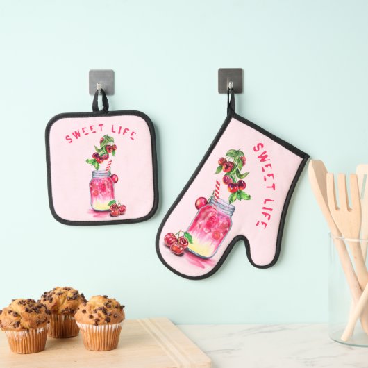 Cherry Drink Oven Mitt & Pot Holder Set (Insitu (Hängend))