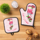 Cherry Drink Oven Mitt & Pot Holder Set (Oben Unten)