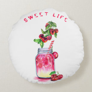 Cherry Drink Round Kissen - Custom Text