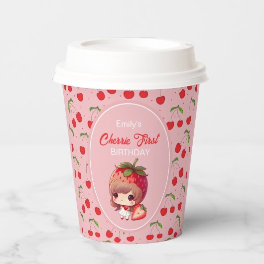 CHERRY Einladung zum ersten Geburtstag Pappbecher (Vorderseite)