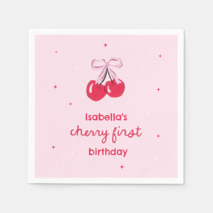 Cherry Erster Geburtstag mit rosafarbenem Preppy-B Serviette