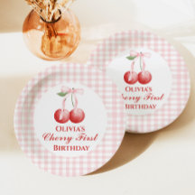 Cherry erster Geburtstag Pink Bow Gingham