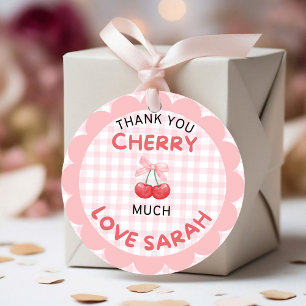 Cherry erster Geburtstag Pink Bow Gingham Sticker