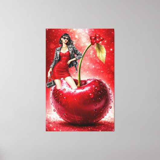Cherry Fashion Illustration Wall Art Print Leinwanddruck (Vorderseite)