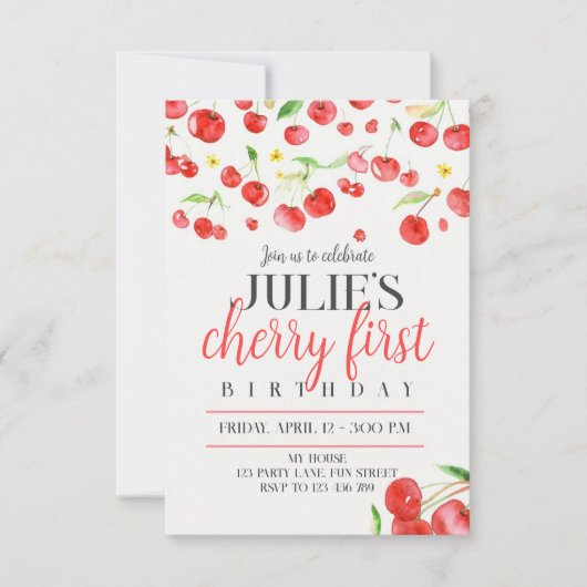 Cherry first birthday ankündigung (Vorderseite)