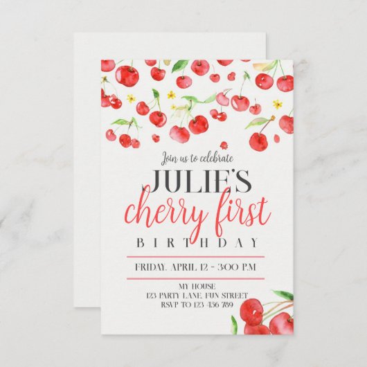 Cherry first birthday ankündigung (Vorne/Hinten)