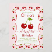 Cherry First Birthday Cherries 1. Geburtstag Einladung (Vorne/Hinten)