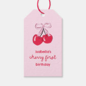 Cherry First Birthday Coquette Bow Favor Geschenkanhänger (Vorderseite)