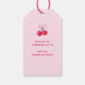 Cherry First Birthday Coquette Bow Favor Geschenkanhänger (Rückseite)