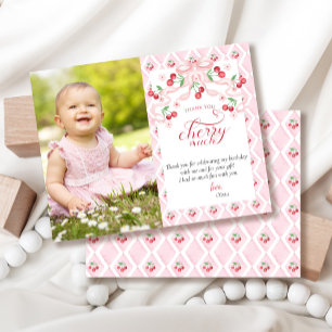 Cherry First Birthday Dankeskarte