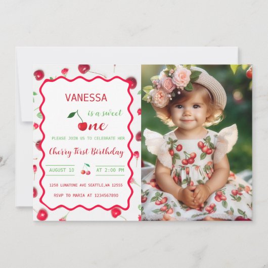 Cherry First Birthday Einladung (Vorderseite)