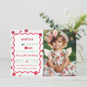 Cherry First Birthday Einladung (Stehend Vorderseite)