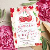 Cherry First Birthday Girl 1. Frucht Bow Geburtsta Einladung