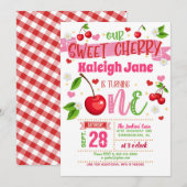 Cherry First Birthday Invitation Einladung (Vorne/Hinten)