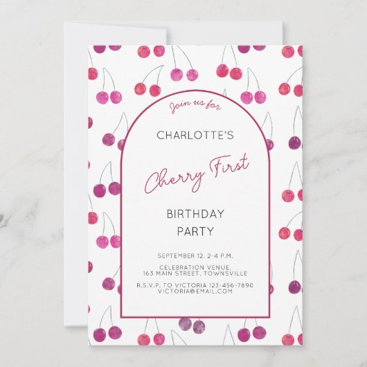 Cherry First Birthday Party Einladung (Vorderseite)
