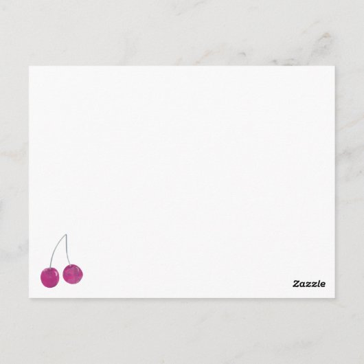 Cherry First Birthday Party Einladung Postkarte (Rückseite)