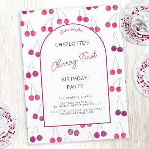 Cherry First Birthday Party Einladung Postkarte