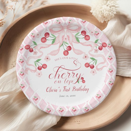 Cherry First Birthday Party Pappteller